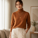 Blusa Feminina Tricô Manga Longa Gola Alta para Inverno | CozyEssentials