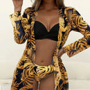 Conjunto Biquíni 3 Peças Feminino Cintura Alta Floral