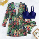 Conjunto Biquíni 3 Peças Feminino com Saída de Praia Estampa Tropical
