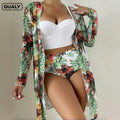 Conjunto Biquíni 3 Peças Feminino com Saída de Praia Estampa Tropical