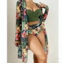 Conjunto Biquíni 3 Peças Feminino com Saída de Praia Estampa Tropical
