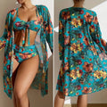 Conjunto Biquíni 3 Peças Floral com Saída de Praia