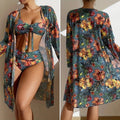 Conjunto Biquíni 3 Peças Floral com Saída de Praia