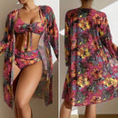 Conjunto Biquíni 3 Peças Floral com Saída de Praia