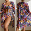 Conjunto Biquíni 3 Peças Floral com Saída de Praia