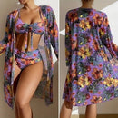 Conjunto Biquíni 3 Peças Floral com Saída de Praia