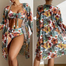 Conjunto Biquíni 3 Peças Floral com Saída de Praia