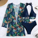 Conjunto Biquíni 3 Peças com Saída de Praia Kimono Tropical