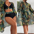 Conjunto Biquíni 3 Peças com Saída de Praia Kimono Tropical