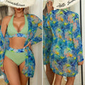 Conjunto Biquíni 3 Peças com Saída de Praia Kimono Tropical