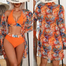 Conjunto Biquíni 3 Peças com Saída de Praia Kimono Tropical