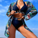 Conjunto Biquíni 3 Peças com Saída de Praia Kimono Tropical