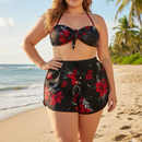Conjunto Biquíni Feminino 3 Peças Estampado com Shorts