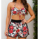 Conjunto Biquíni Feminino 3 Peças Estampado com Shorts