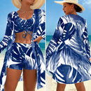 Conjunto Biquíni Feminino com Kimono Manga Longa Estampado