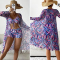 Conjunto Biquíni Feminino 3 Peças Estampa Tropical