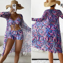 Conjunto Biquíni Feminino 3 Peças Estampa Tropical
