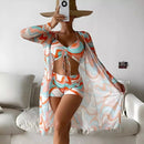Conjunto Biquíni Feminino 3 Peças Estampa Tropical