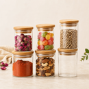 Conjunto de Potes Herméticos de Vidro com Tampa de Bambu para Mantimentos