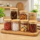 Conjunto de Potes Herméticos de Vidro com Tampa de Bambu para Mantimentos