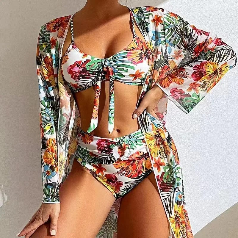 Conjunto de Biquíni Feminino de 3 Peças Floral | SummerElegance