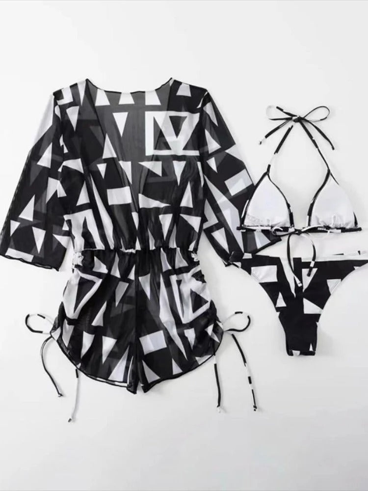 Conjunto de Biquíni Feminino de 3 Peças Tropical | SunnySplash