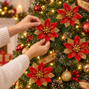 Flores de Natal para Árvore Vermelhas e Douradas com Glitter 14cm - Kit 20 Flores