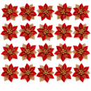 Flores de Natal para Árvore Vermelhas e Douradas com Glitter 14cm - Kit 20 Flores