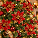 Flores de Natal para Árvore Vermelhas e Douradas com Glitter 14cm - Kit 20 Flores