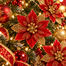 Flores de Natal para Árvore Vermelhas e Douradas com Glitter 14cm - Kit 20 Flores