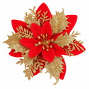 Flores de Natal para Árvore Vermelhas e Douradas com Glitter 14cm - Kit 20 Flores