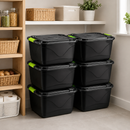 Kit 6 Caixas Organizadoras Pretas 30L com Tampa e Trava