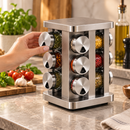 Kit Porta Temperos 12 Potes com Suporte Giratório em Inox