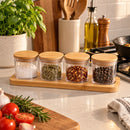 Kit Porta Temperos de Bambu com Potes Organizadores