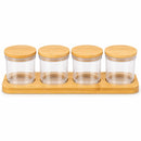Kit Porta Temperos de Bambu com Potes Organizadores