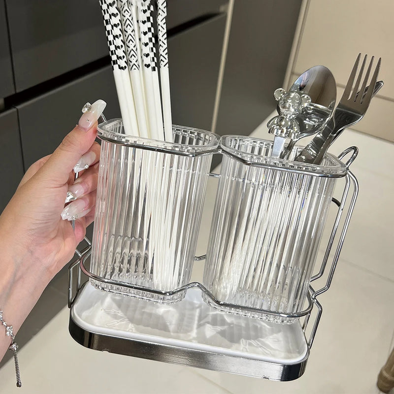 Organizador de Talheres com Cesto para Drenagem em Inox