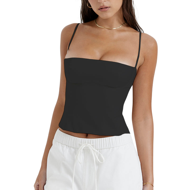 Regata Feminina Vintage de Verão com Costas Nuas e Zíper