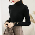 Suéter Feminino de Tricô Gola Alta com Botões para Inverno | Elegance Knit