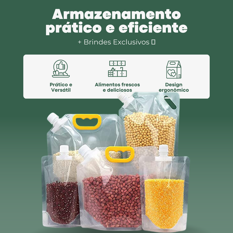 Sacos Potes EasyPack Armazenador de Alimentos Reutilizáveis | Compre 5 Leve 10 + Brindes Exclusivos 🎁