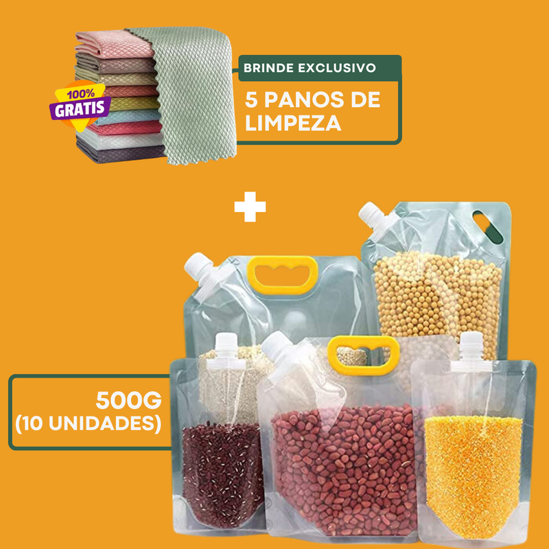 Sacos Potes EasyPack Armazenador de Alimentos Reutilizáveis | Compre 5 Leve 10 + Brindes Exclusivos 🎁