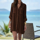 Saída de Praia Feminina Chemise Manga Longa com Bolsos