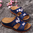 Sandália Feminina Ergonômica Bordada de Couro