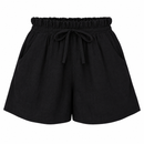Short Feminino de Linho Cintura Alta com Elástico e Bolsos