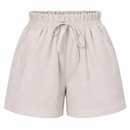 Short Feminino de Linho Cintura Alta com Elástico e Bolsos