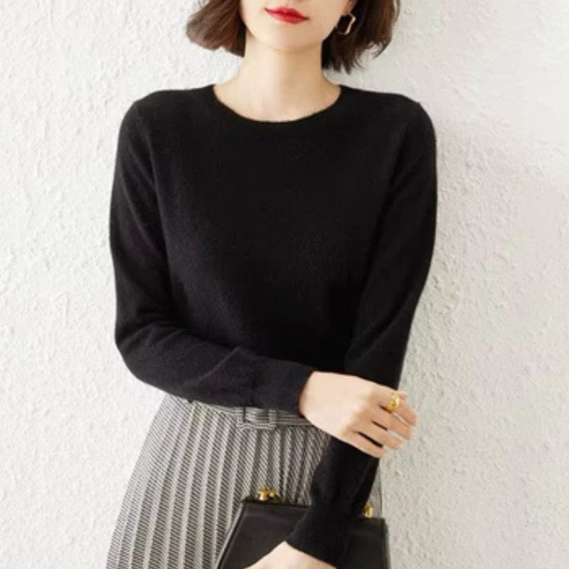 Suéter Feminino Básico de Lã com Gola Redonda