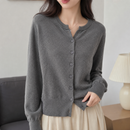 Suéter Feminino de Cashmere Tricô com Botões para Inverno