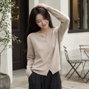 Suéter Feminino de Cashmere Tricô com Botões para Inverno