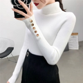 Suéter Feminino de Tricô Gola Alta com Botões para Inverno | Elegance Knit