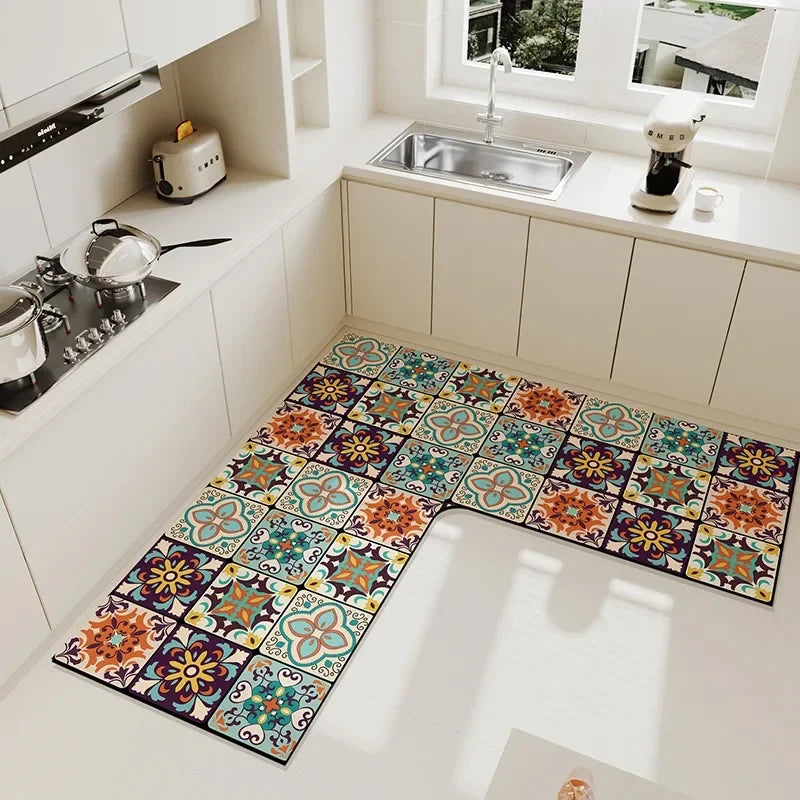 Tapete de Cozinha Absorvente Antiderrapante em Formato L