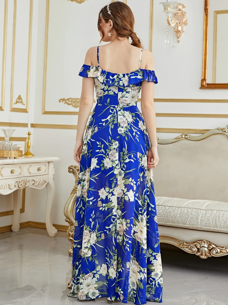 Vestido Feminino Longo Floral Elegante com Fenda